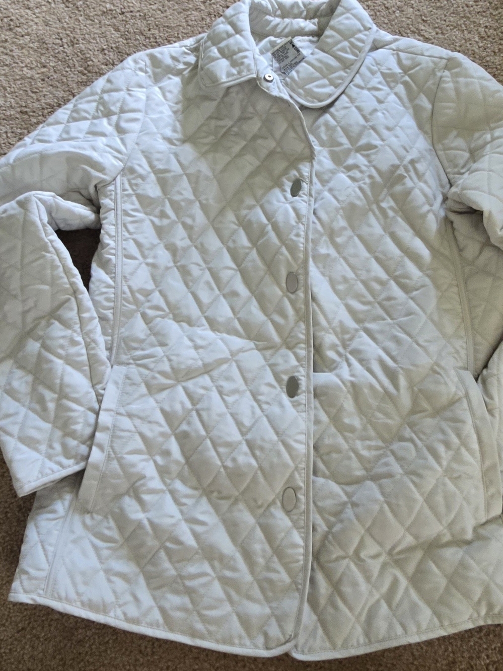 Women's Quilted White Jacket - Lightweight Button-Front Coat